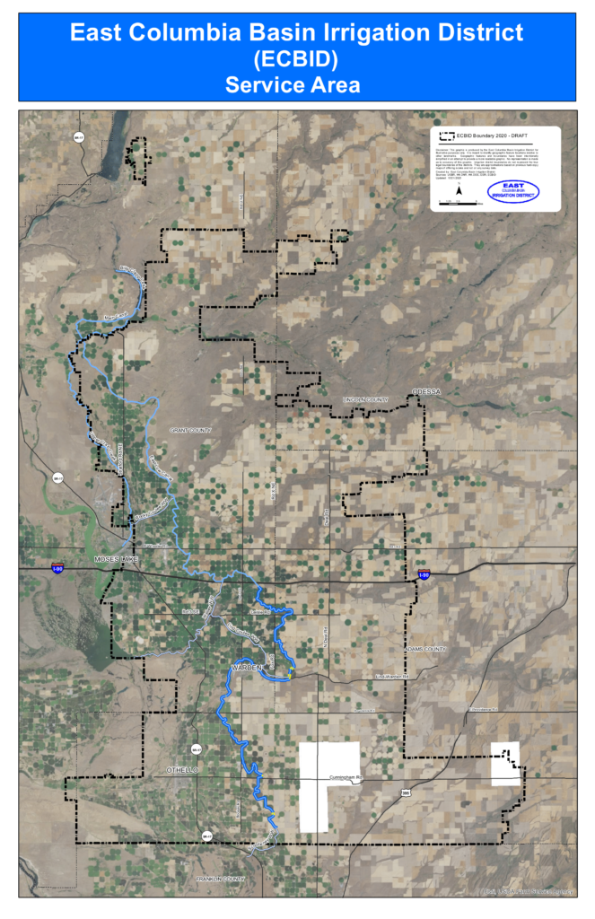 map of the East Columbia Basin Irrigation District Boundry Lines in Washington